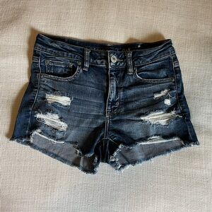 American Eagle High-rise Shortie Jean shorts Next Level Stretch dark wash holes